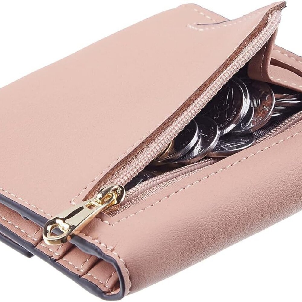 RFID Blocking Wallet Vegan Leather Compact Coin Pouch Card Holder for Women